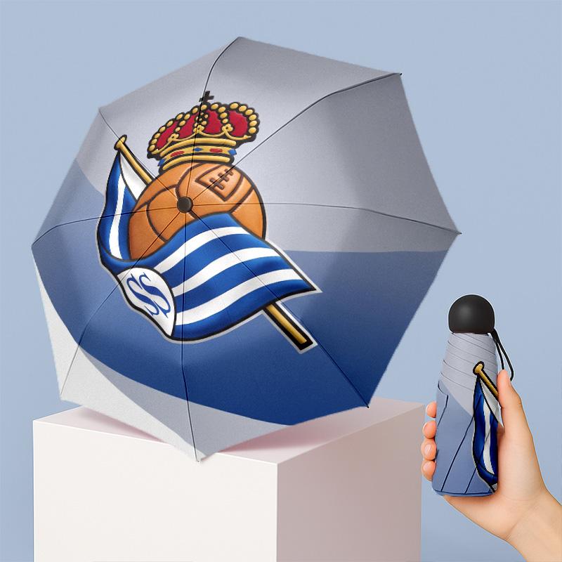 Real Sociedad FC Mini 5 Fold Pocket Umbrella Compact Lightweight Anti UV Rain Sun Protection Umbrella Portable Travel Umbrella