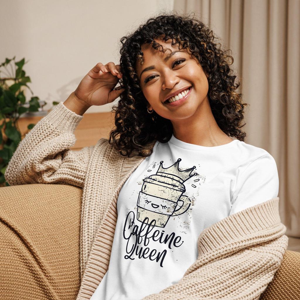 Caffeine Queen T-Shirt and kids shirt: Women's Relaxed Fit Coffee Graphic Tee
