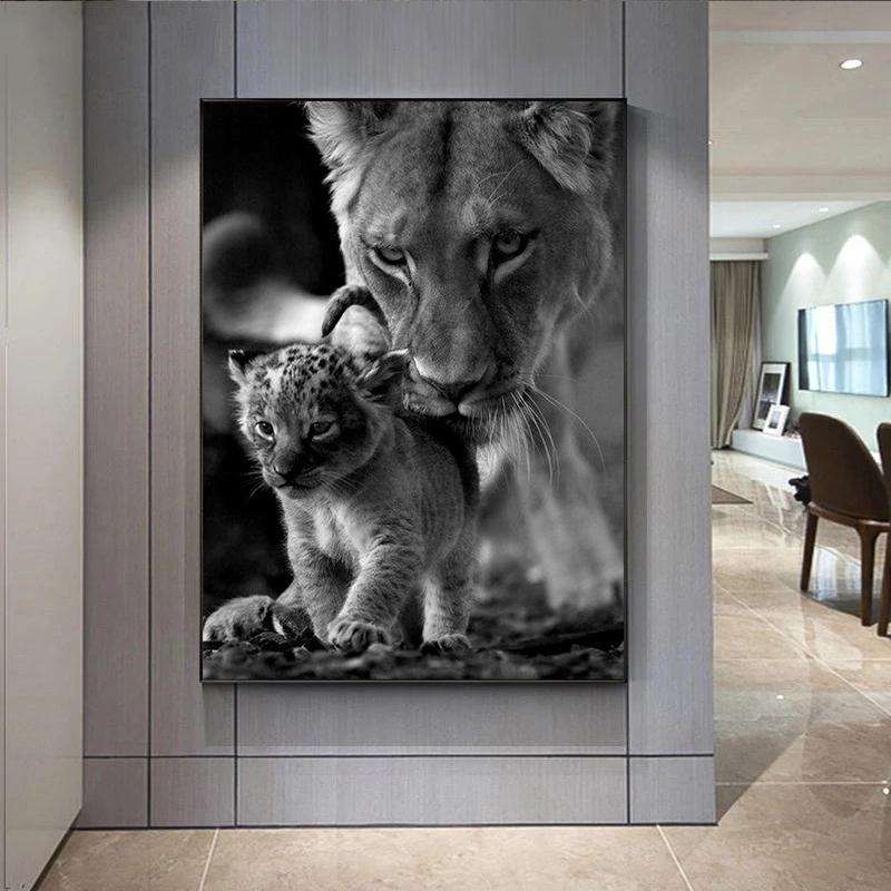 Современный черно-белый лев, холст, живопись, постеры и принты, скандинавская настенная художественная картина для гостиной, домашний декор, Cuadros