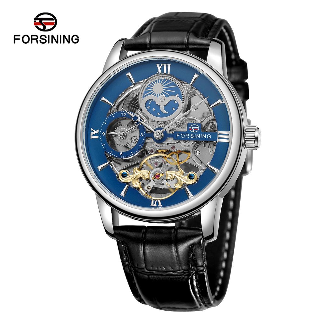 Forsining Men's Fashion Casual Hollow Moon Phase Automatic Mechanical Watch SLZe229-w