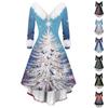 Women's Fashion Elegant Autun And Winter Long Sleeve V-Neck Christmas Print Dress