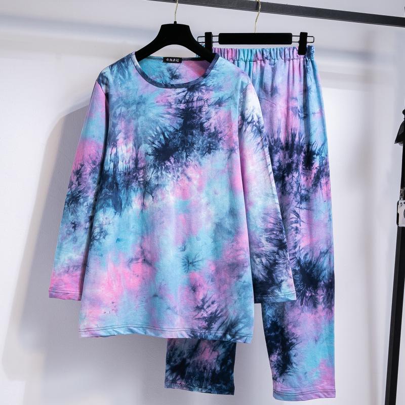 Милый женский пижамный комплект большого размера 2025 - Топ с длинным рукавом и брюки из чистого хлопка