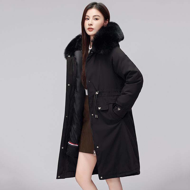 Removable Liner Over Knee Medium and Long Pie Overcomes Cotton Clothes Women's New Winter Big Fur Collar Hat Padded Jacket
