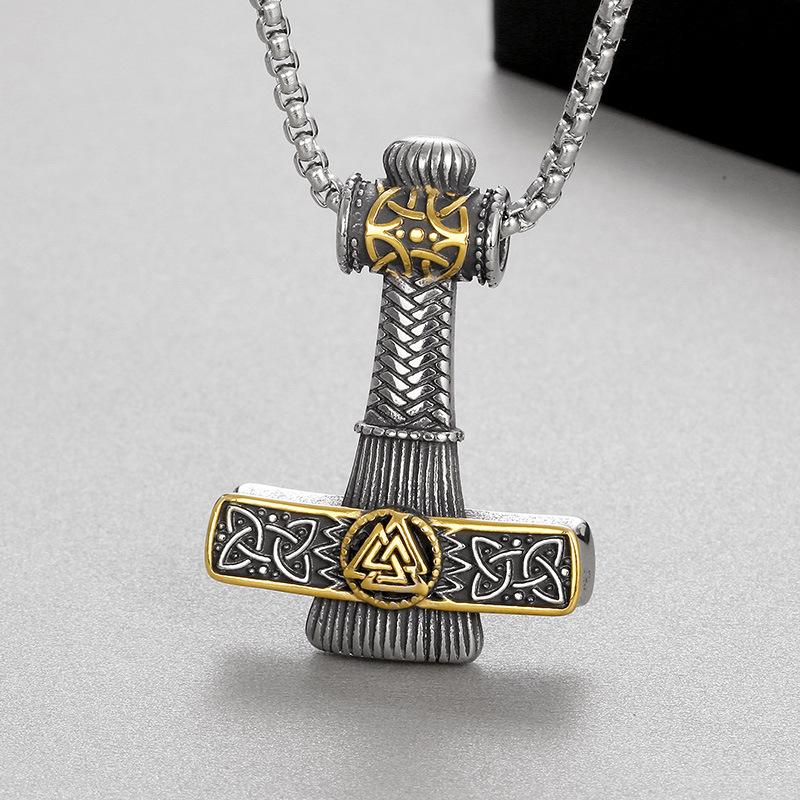 Domineering Sweater Chain Accessories Retro Blackened Oil Viking Thor's Hammer Men's Pendant