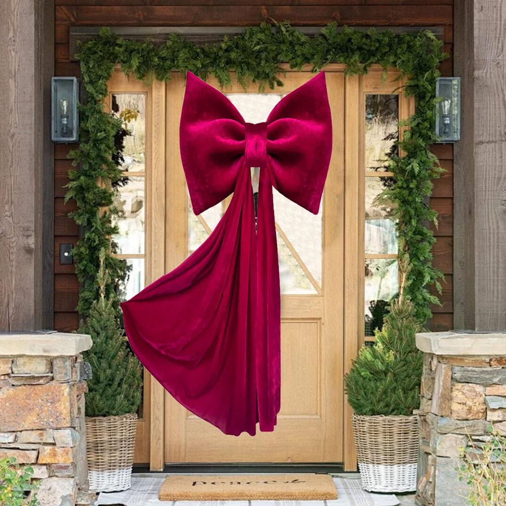 Oversized Red Velvet Bow, 80x150cm Outdoor Wedding Christmas Decor, Valentine's Day Home Party Decoration