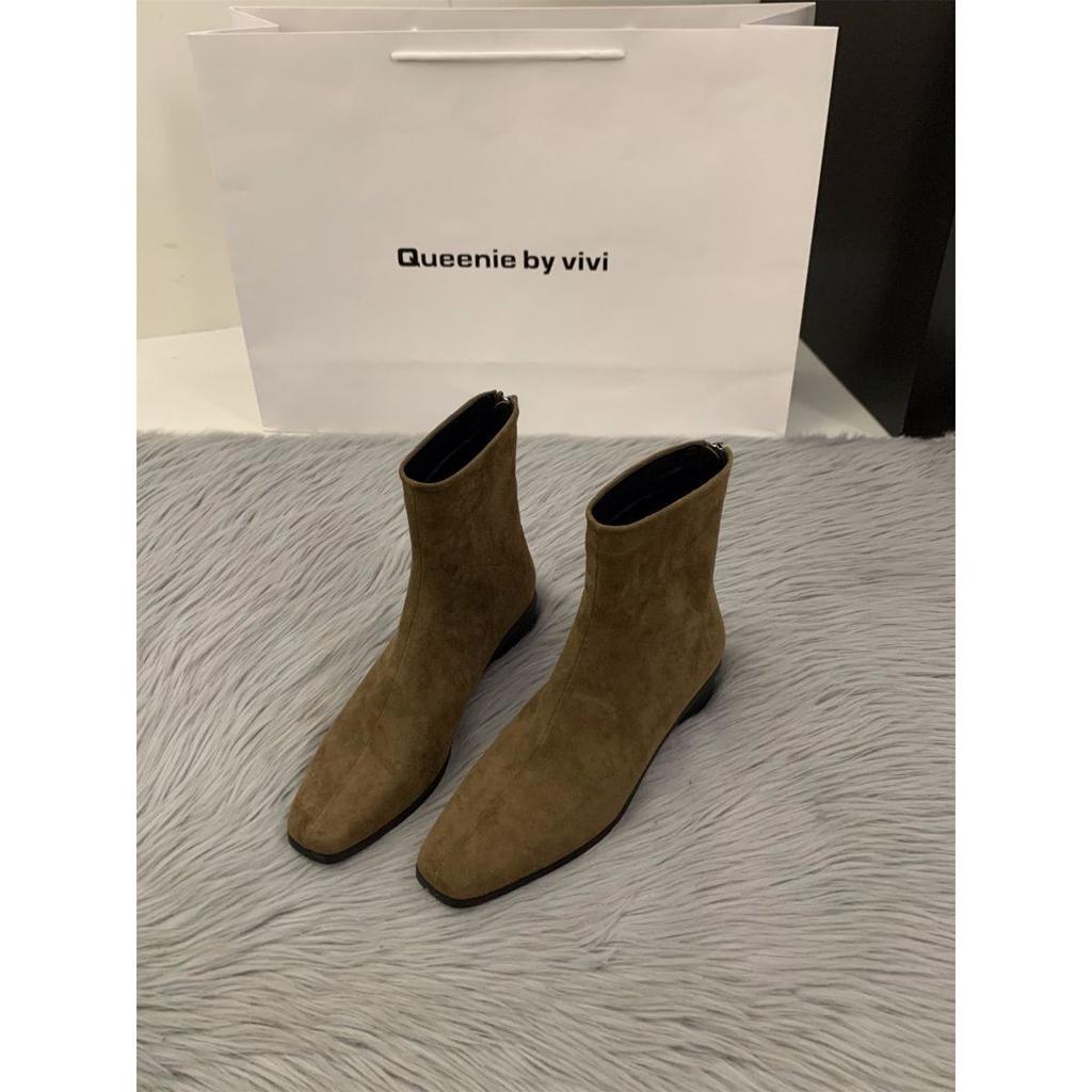 Корейские маленькие замшевые ботильоны на толстом каблуке, женская обувь 2025, новые осенне-зимние бархатные ботинки Мартина, кофейные тонкие короткие ботинки