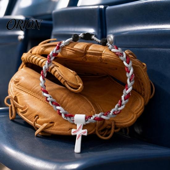 Stainless Steel Crossroads Pendant Triple-Rope Baseball Necklace, Braided Rope Design Necklace with Crossroad Pendant, Team Spirit Gift Sports