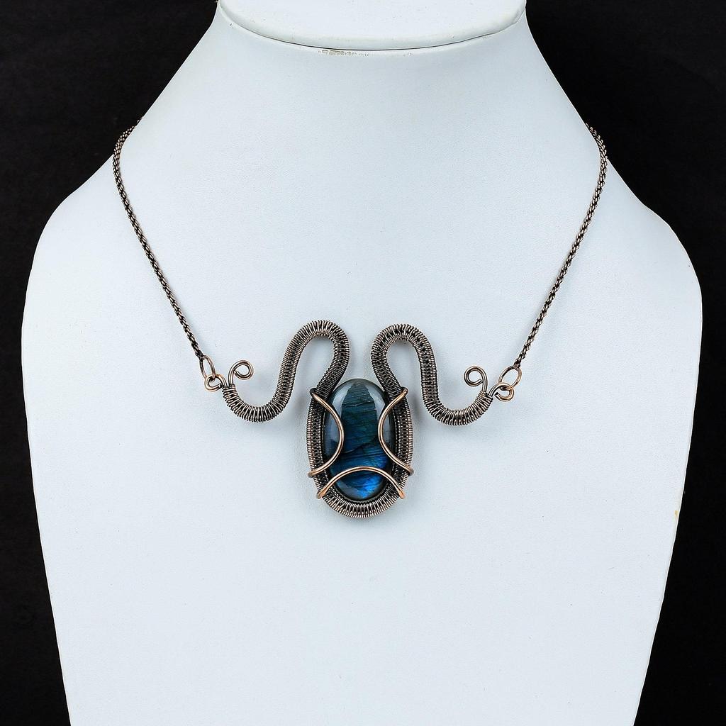 Ювелирные изделия ожерелья драгоценного камня лабрадорита чистые медные обернутые ручной работы для подарка