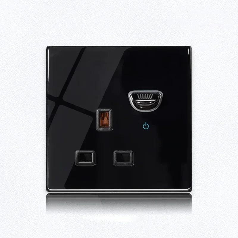 Черная закаленная стеклянная настенная панель выключателя LED 1-4Gang ретро тумблерный выключатель света стандарты ЕС и Великобритании 2 USB розетки, европейская розетка 16A