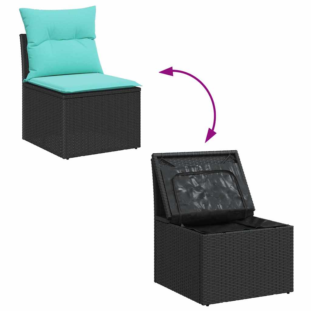 Garden Sofa Set with Cushions 7 pcs Black Poly Rattan