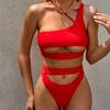 2Pcs/Set Women Sexy Bikini Set One Shoulder Hollow Sling Bra High Waist