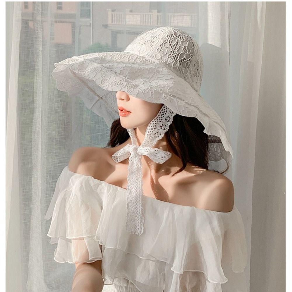 Lace Bucket Hat UV Protection Beach Cap Summer Panama Hat for Women
