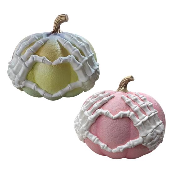 Skeleton Hand Pumpkin Figurine Resin Halloween Pumpkin Statue Gothic Pumpkin Centerpiece for Fall Halloween Party Decor