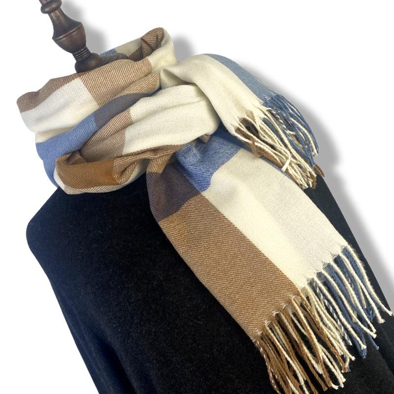 Autumn And Winter New Checkered Scarf Women'S Imitation Cashmere High End Korean Versatile Black And White Striped Big Shawl