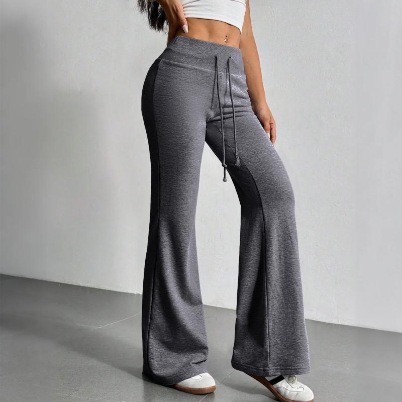 Womens High-Waisted Drawstring Flared Casual Pants With Elastic Waist Milk Silk Fabric Korean Style Loose Fit