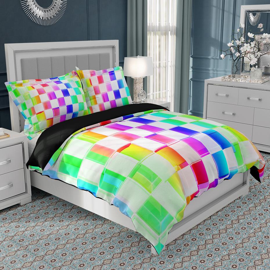 Colorful Weave Bedding Set Rainbow Psychedelic King Queen Double Duvet Cover 3D Geometric Comforter Cover Microfiber Quilt Cover