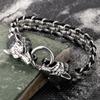 Wolf Head Bracelets Men's Stainless Steel Chain Charm Leather Punk Biker Jewelry Rock Viking Wristband Fashion Accessories Gifts