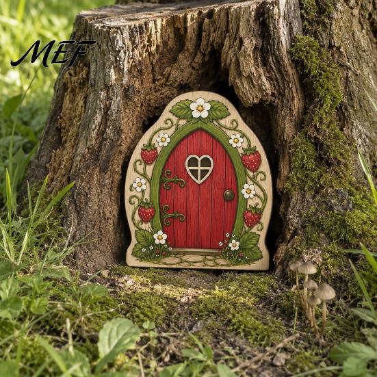 Fairy Gate for Tree Trunk Mini Wooden Door, 2D Flat Miniature Garden DIY Craft, Dollhouse Accessory, Wall Terrarium Decor Exquisite Ornament