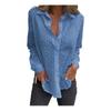 Women Shirt Lapel Long Sleeve Hollow Flower Pattern Shirt Tops Solid Color Loose Fit Single