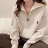 Women's High-End Half-Zip Pullover Sweater - Autumn/Winter Solid Color, Cozy Lazy Style Top