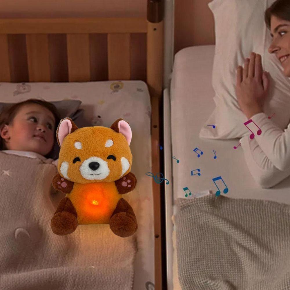 Stuffed Animal Breathing Red Panda Music Lights Sound Sleeping Doll Children Gift