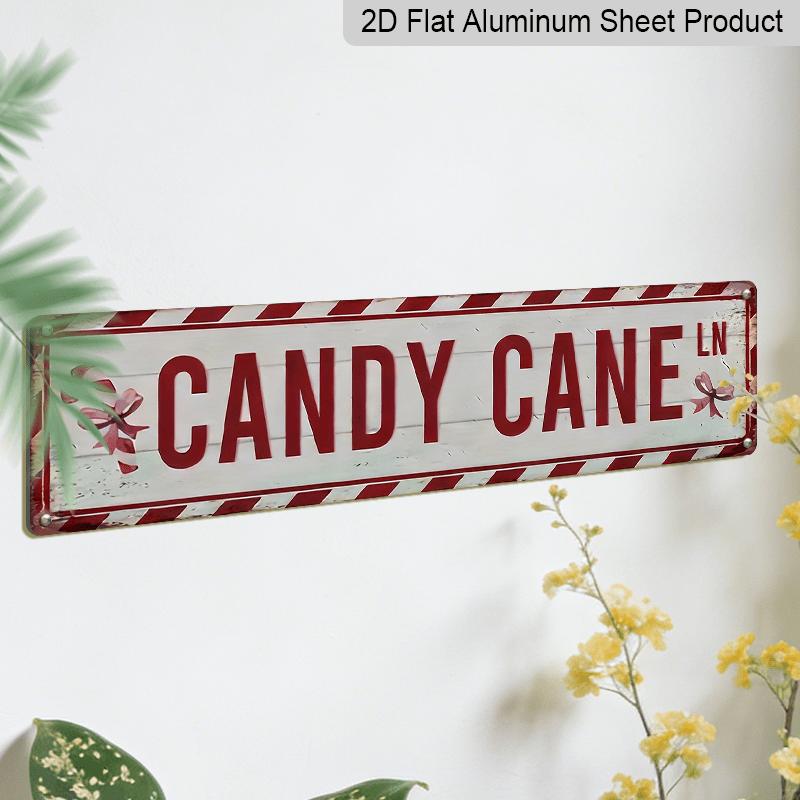 1pc, 2D Flat, Retro Sign, CANDY CANE Sign, Funny Text Sign, Funny Rectangle Aluminum Decorative Sign, (15.7''x3.9''), Unique Christmas Decorations