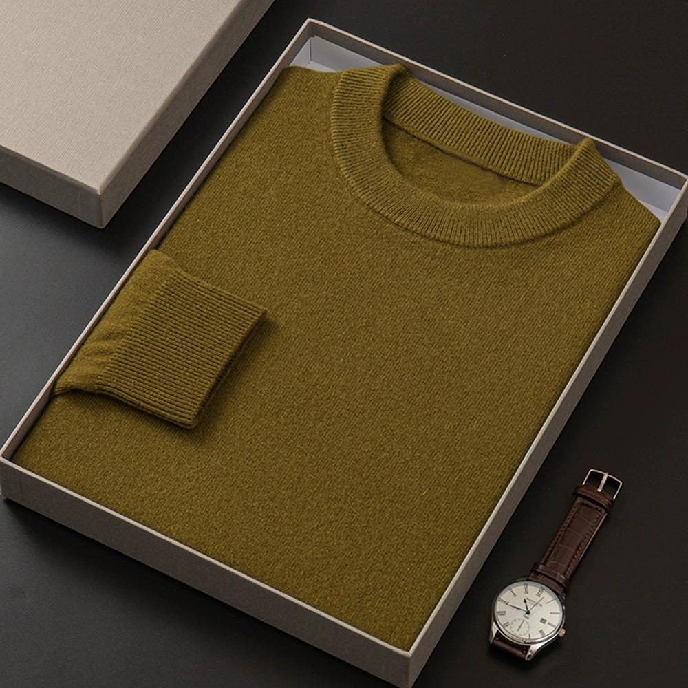 Men Cashmere Sweater Crewneck Solid Color Knited