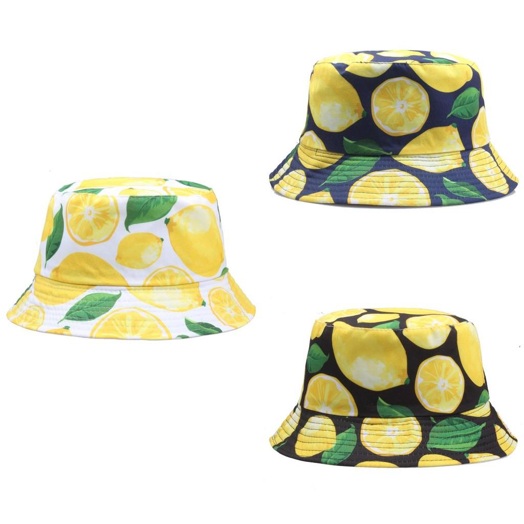 Fisherman Print Lemon Hat Fruit Pattern Bucket Cap Sun Protection Breathable