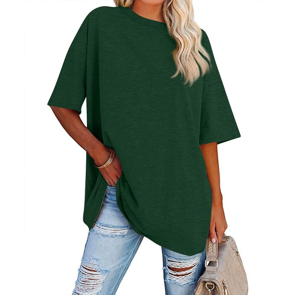 Womens' Fashionable And Casual Solid-color Basic Round-neck Short-sleeved Top