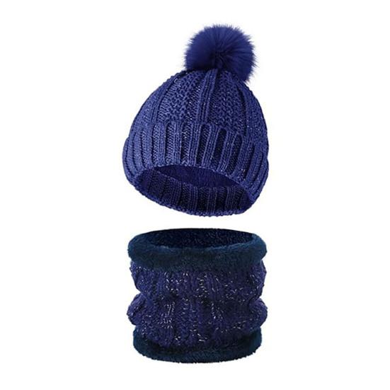 Набор из 3 предметов: зимний вязаный шарф, перчатки и шапка с помпоном и флисовой подкладкой. Шапка без полей, перчатки с сенсорным экраном, набор для согрева шеи.