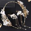 Glitter Bride Wedding Tiaras Tassels Earring Wedding Hair Accessories Flower Headbands Women Girls