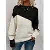 Women S Casual Loose Knit Sweater Long Sleeve Crew Neck Color Block