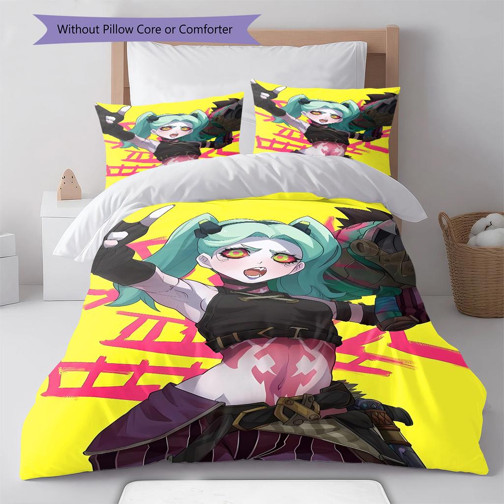 Постельное белье с рисунком Cyberpunk Edgerunner, Комплект с одеялом, Пододеяльник, Наволочка, Домашний подарок на день рождения (1 пододеяльник + 2 наволочки, без наполнителя)