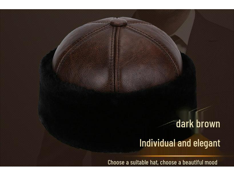 Зимняя шапка из натуральной коровьей кожи Haining для пожилых - Утепленная, с подкладкой из плюша, теплая шапка-пуловер для дедушки и бабушки