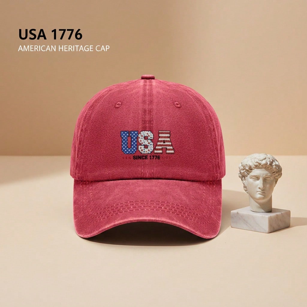 USA Patriotic Baseball Cap - Adjustable Vintage Washed Hat With "SINCE 1776" Print, Lightweight Breathable Sun Protection Casual Daily Wear Unisex