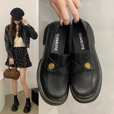 Модная повседневная женская обувь Женская обувь с закрытым носком Черные туфли-оксфорды Универсальные туфли с круглым носком Клоги на платформе Мокасины в британском стиле