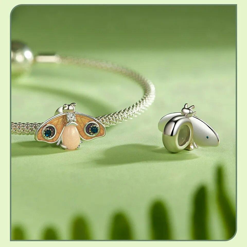 Bamoer 925 Sterling Silver Luminous Butterfly Beads Rainbow Enamel Insect Pendant Charms for Women Bracelet DIY Accessories