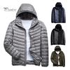 Men Cotton Jacket Hooded Long Sleeve Solid Color Down Coat with Side Pockets Full Zipper Closure Thin Quilted Winter Outwear