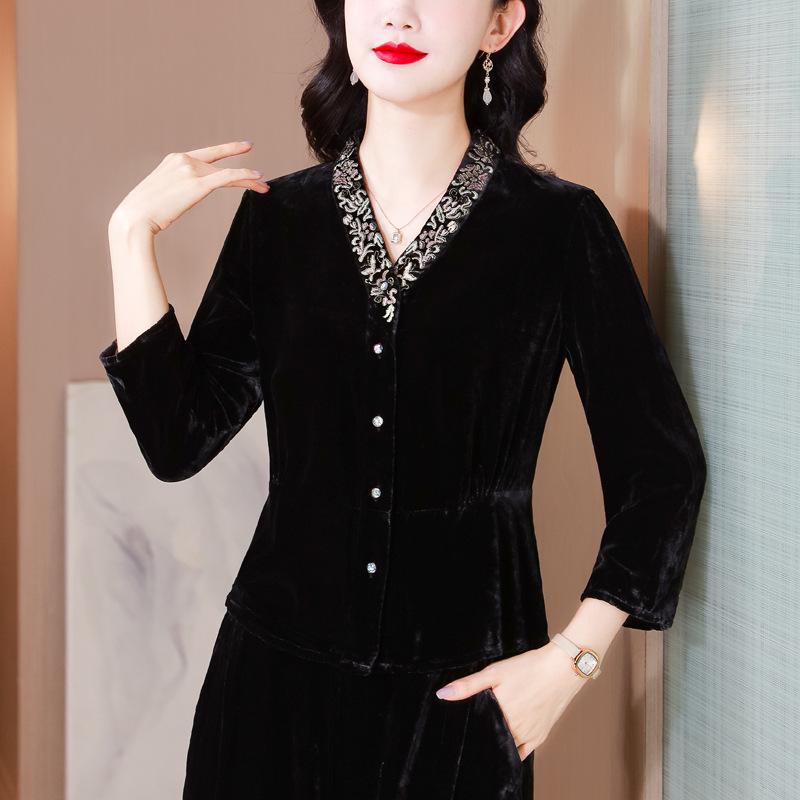 New Shirt Women's Autumn New Gold Velvet Shirt Mulberry Silk Top