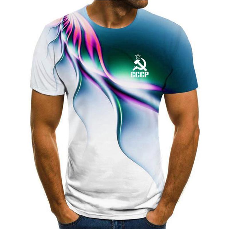 Men's Short Sleeve CCCP Pattern T-Shirt Creative Gradient Summer Loose Soft T-Shirt Men's Street Fashion Top