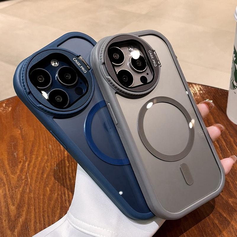 Luxury Magnetic Charging Transparent Phone Case for iPhone 16 15 14 13 12 11 Pro Max Round Camera Protection Bracket Cover