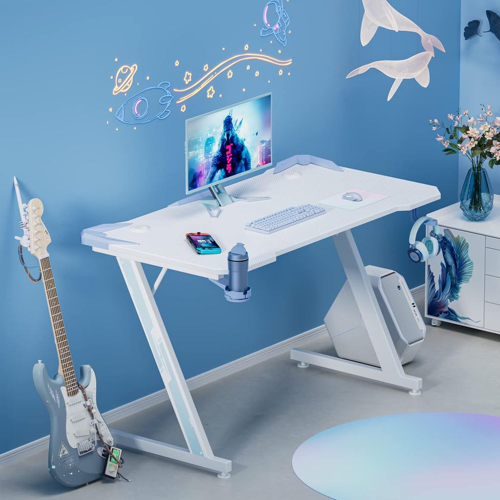 Игровой стол Victone Год Ширина 112 см Глубина 60 см Высота Компьютерный стол ПК стол Игровой стол Офисный стол Рабочий стол Столешница из углеродного волокна с подстаканником и