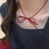 Female Red Beads Ins Style Necklace Accessories High Class Red Bow White Necklace Choker Clavicle Chain