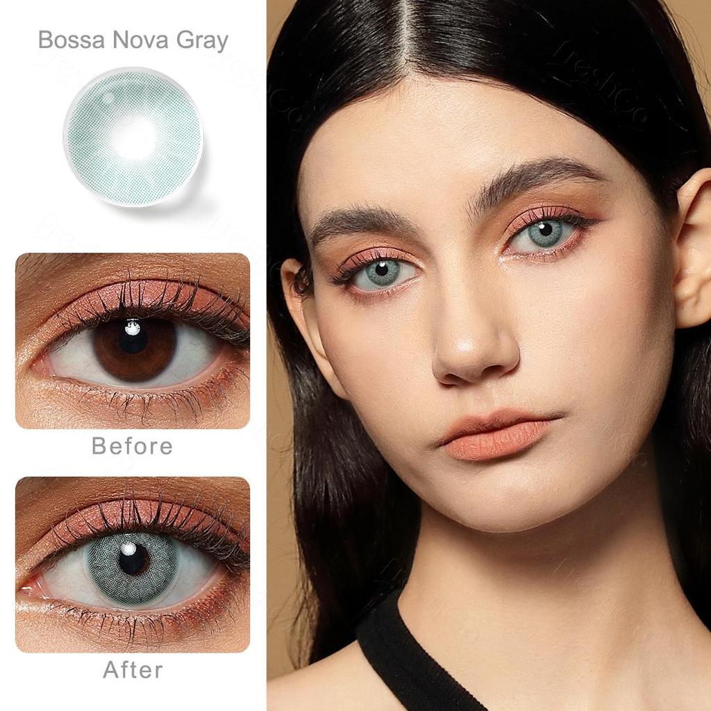 FreshGo Soft Color Contact Lens Gray Coloured Contact Lenses for Eyes Cosmetic Beautiy Pupils 1 Pair Yearly Contact Lenses