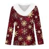Женская мода с длинным рукавом, рождественский принт, плюшевый ворот, V-образный вырез, пуловер, топ