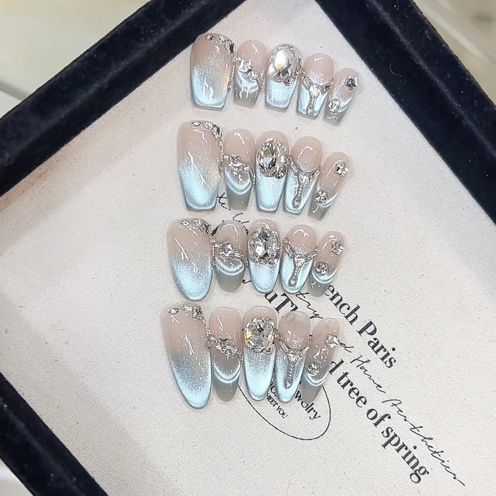 Плетеный вручную Броня Весна-Лето Новый Светло-голубой Циркон Голубой Кошачий глаз Высококлассная наклейка для маникюра