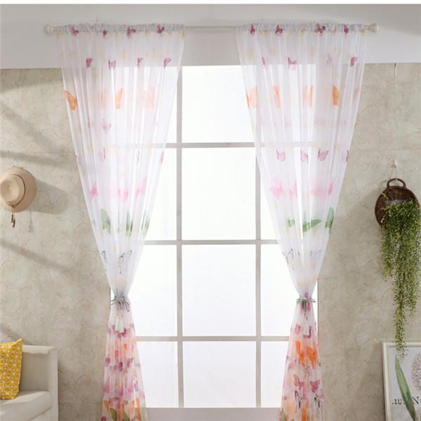 1 шт., прозрачная тюль с принтом бабочки, занавеска на окно, вуаль, драпировка, занавеска на окно, панель