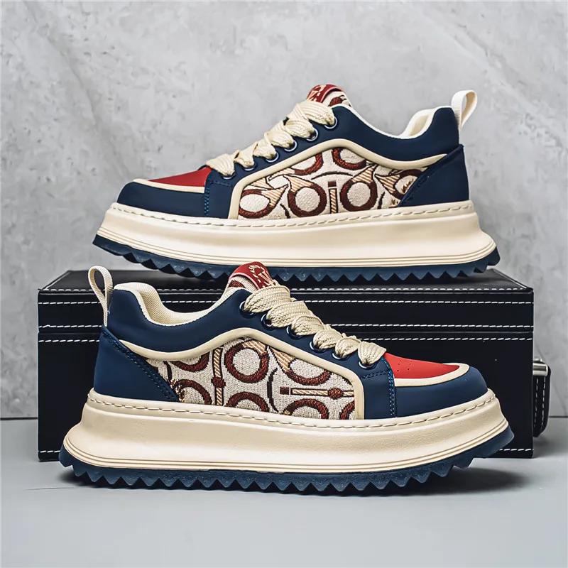 Мужские кроссовки дизайнерские кеды модные повседневные из микрофибры кожаная ткань дышащие с увеличением высоты подошвы для улицы на плоской платформе