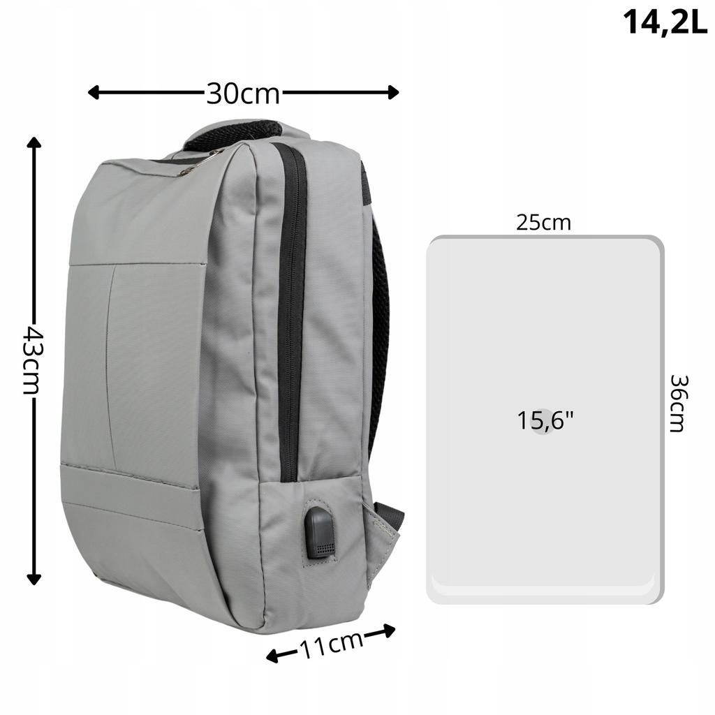 Plecak szkolny, do pracy szary, na laptopa 15,6" z usb dla chłopaków/dziewczyn nowoczesny vio bk91103 grey