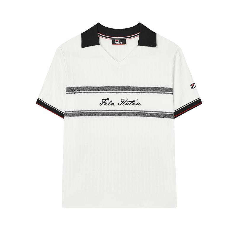 Fila Трикотажный топ с коротким рукавом в стиле кэжуал с цветными блоками, полосками и принтом букв, женский, белый F11W421405FWT